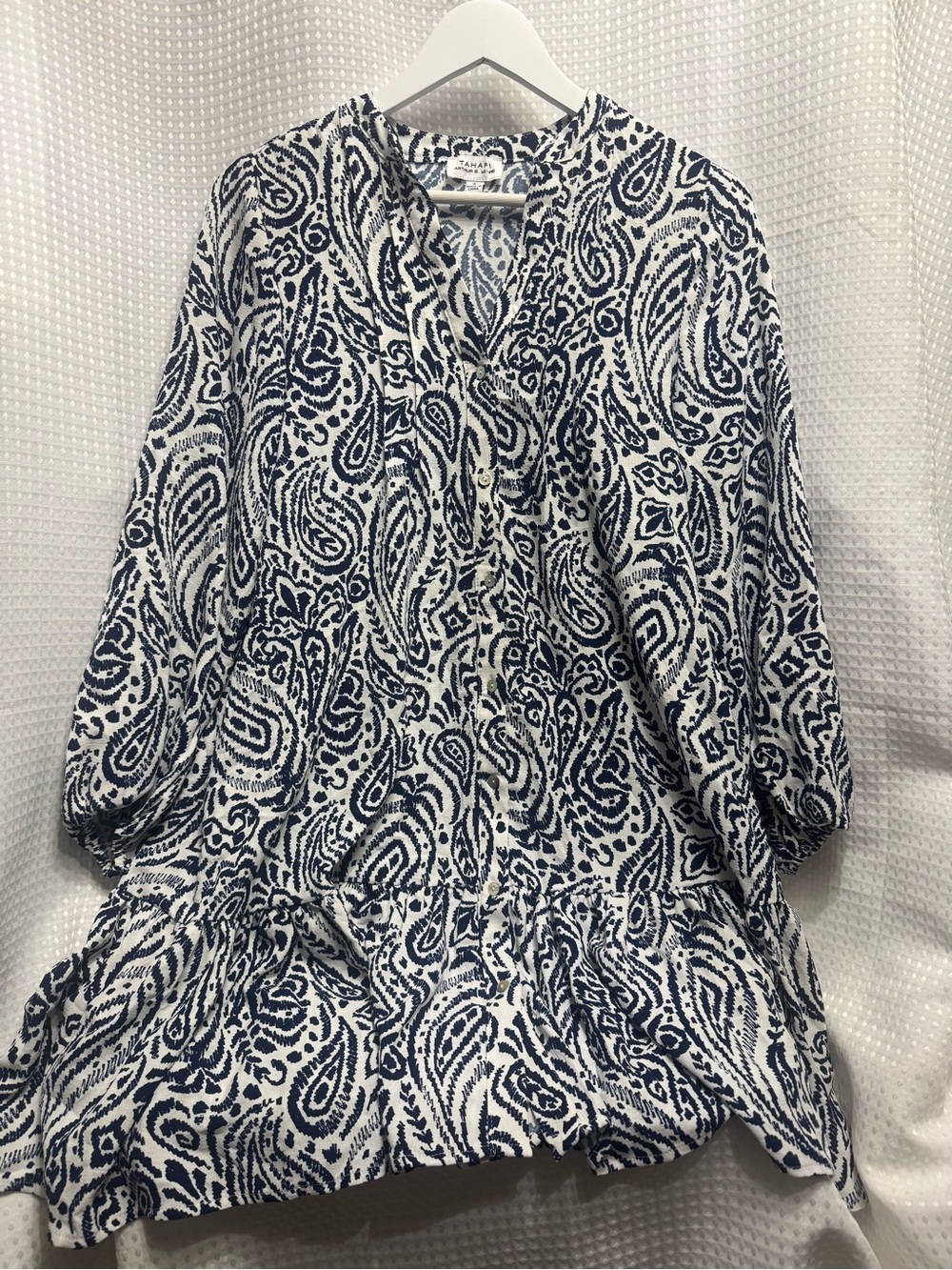 Tahari Navy Paisley V-Neck Tunic